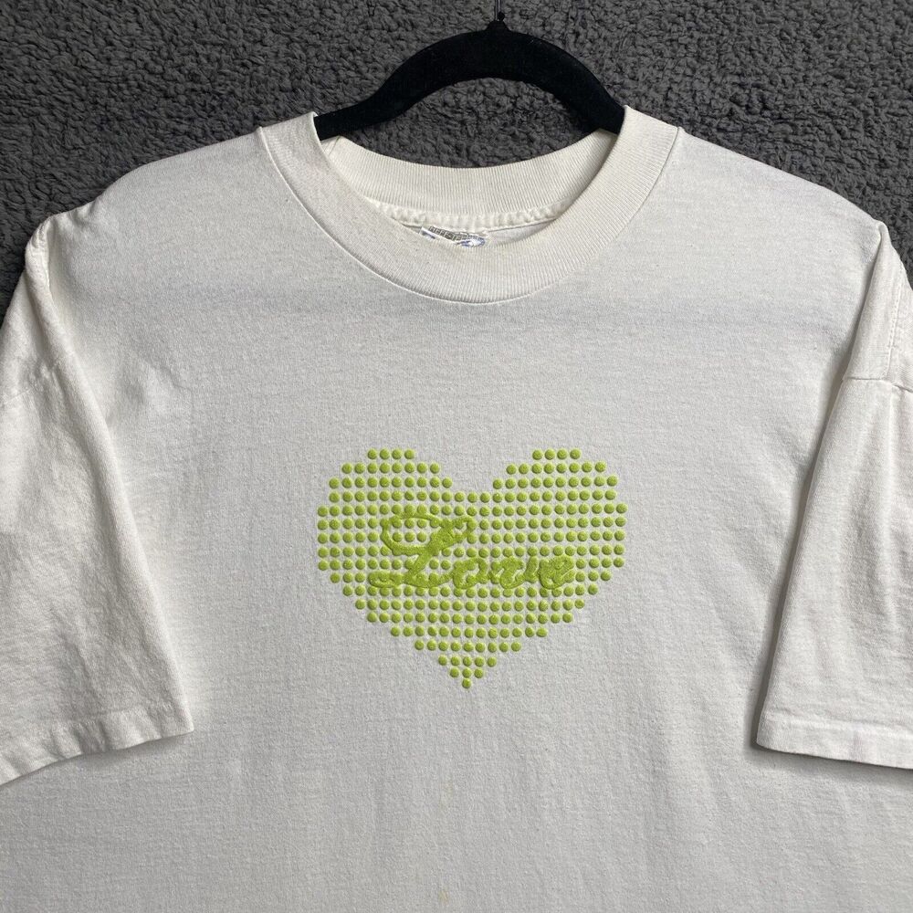 Vintage 90s Heart Puff Paint Graphic T-Shirt Size XL Single Stitch Made In USA